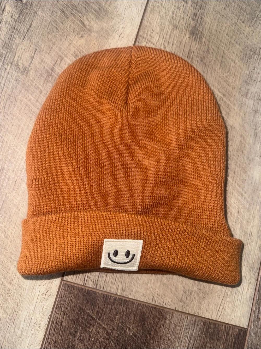 Kids Smiley Beanie - Rust Brown Medium Toddler
